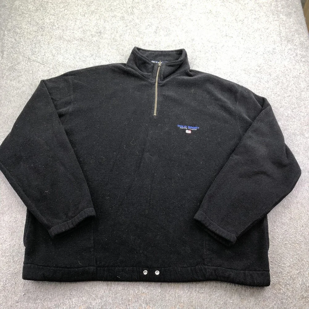 Vintage Polo Sport Ralph Lauren Sweater Mens XL Black 1/4 Zip Fleece Mock Neck
